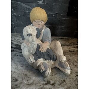 Sneaker Kids Boy W/Shaggy Dog Sculpture~Daze Mortensen Signed~Austin‎ Prod 1986